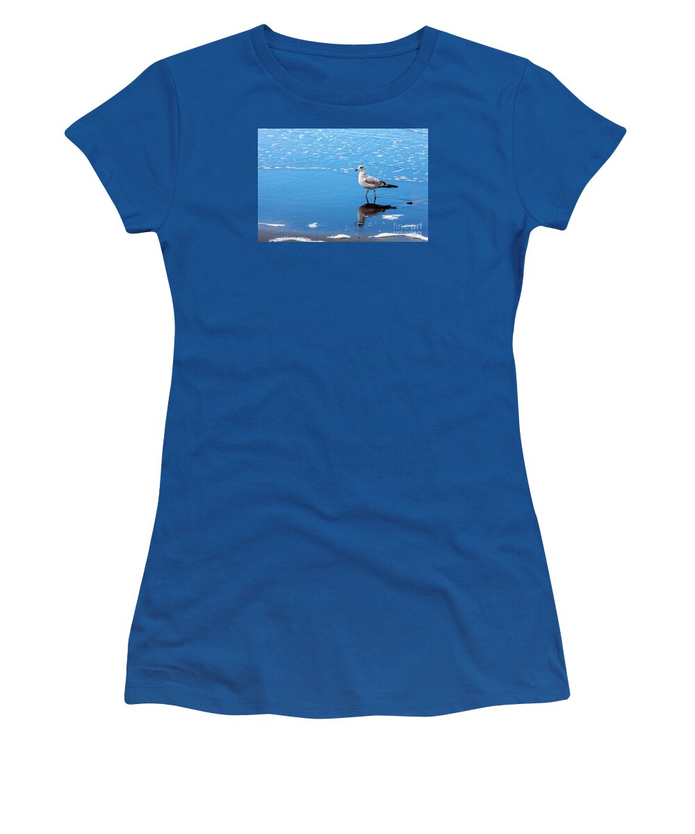 Walk Along The Shoreline Women's T-Shirt featuring the photograph Walk Along the Shoreline, Beach, Ocean, Blue, Pacific Ocean, by David Millenheft