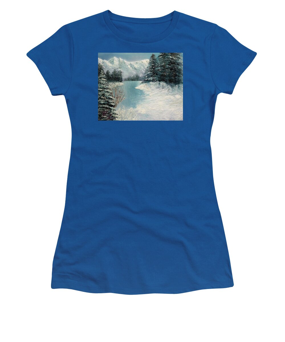 Snow Women's T-Shirt featuring the painting Walking on Ice by Renee Logan