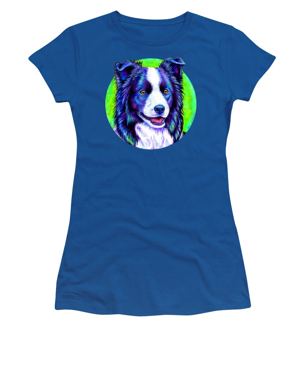 Border Collie Women's T-Shirt featuring the painting Watchful Eye - Colorful Border Collie Dog by Rebecca Wang