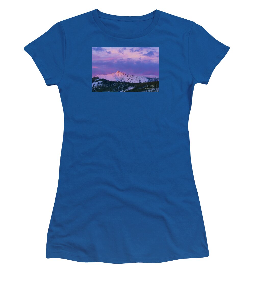 Montana Women's T-Shirt featuring the photograph Wilson Peak in Alpenglow Colors View from Big Sky, Montana by Nancy Gleason