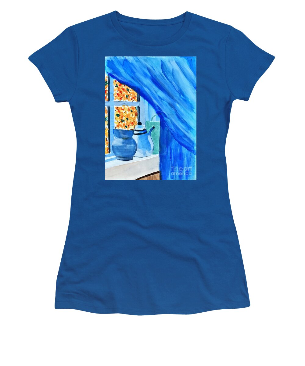 Original Art Work Women's T-Shirt featuring the painting Windows #1 by Theresa Honeycheck