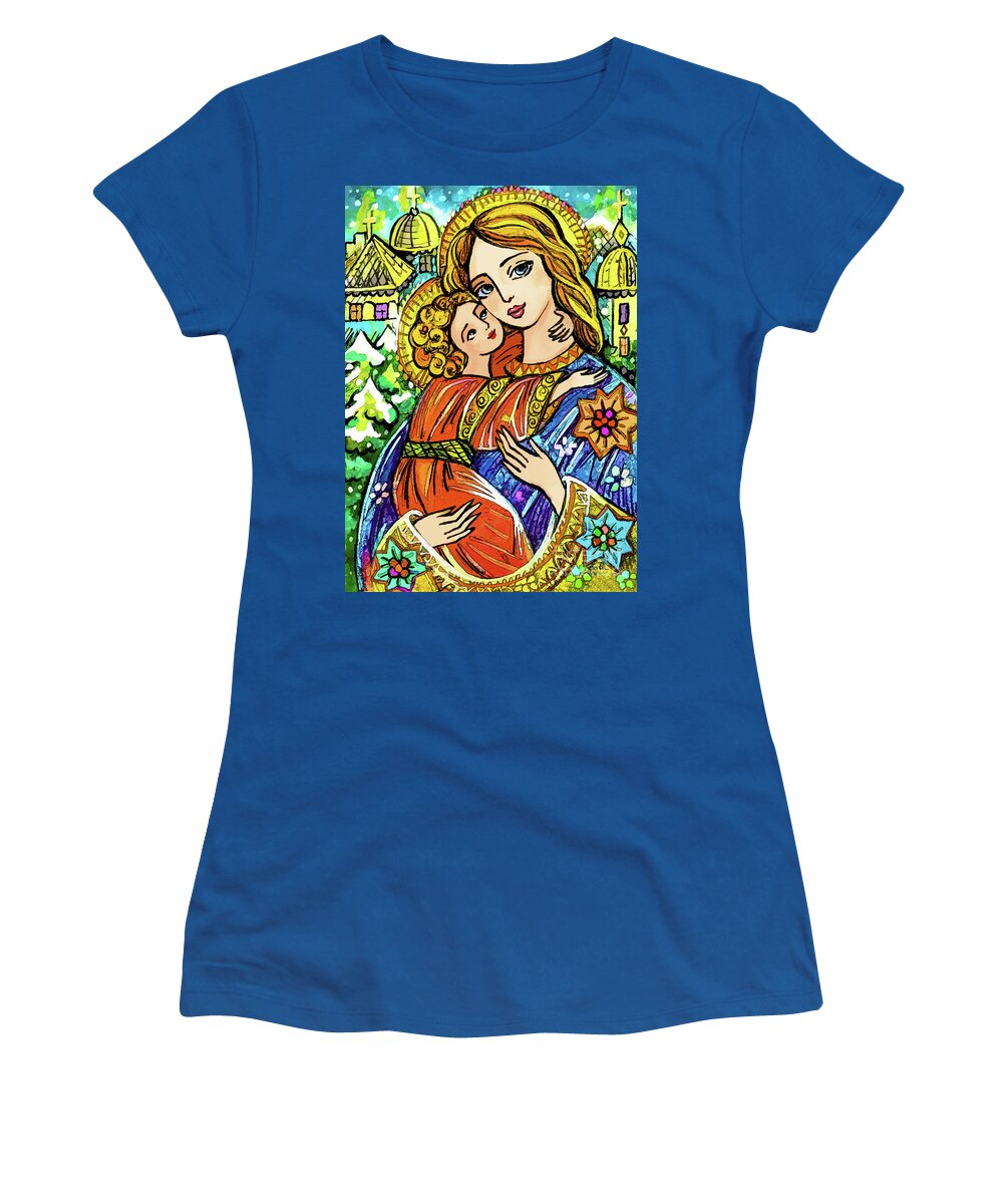 Mother And Child Women's T-Shirt featuring the painting Winter Church by Eva Campbell