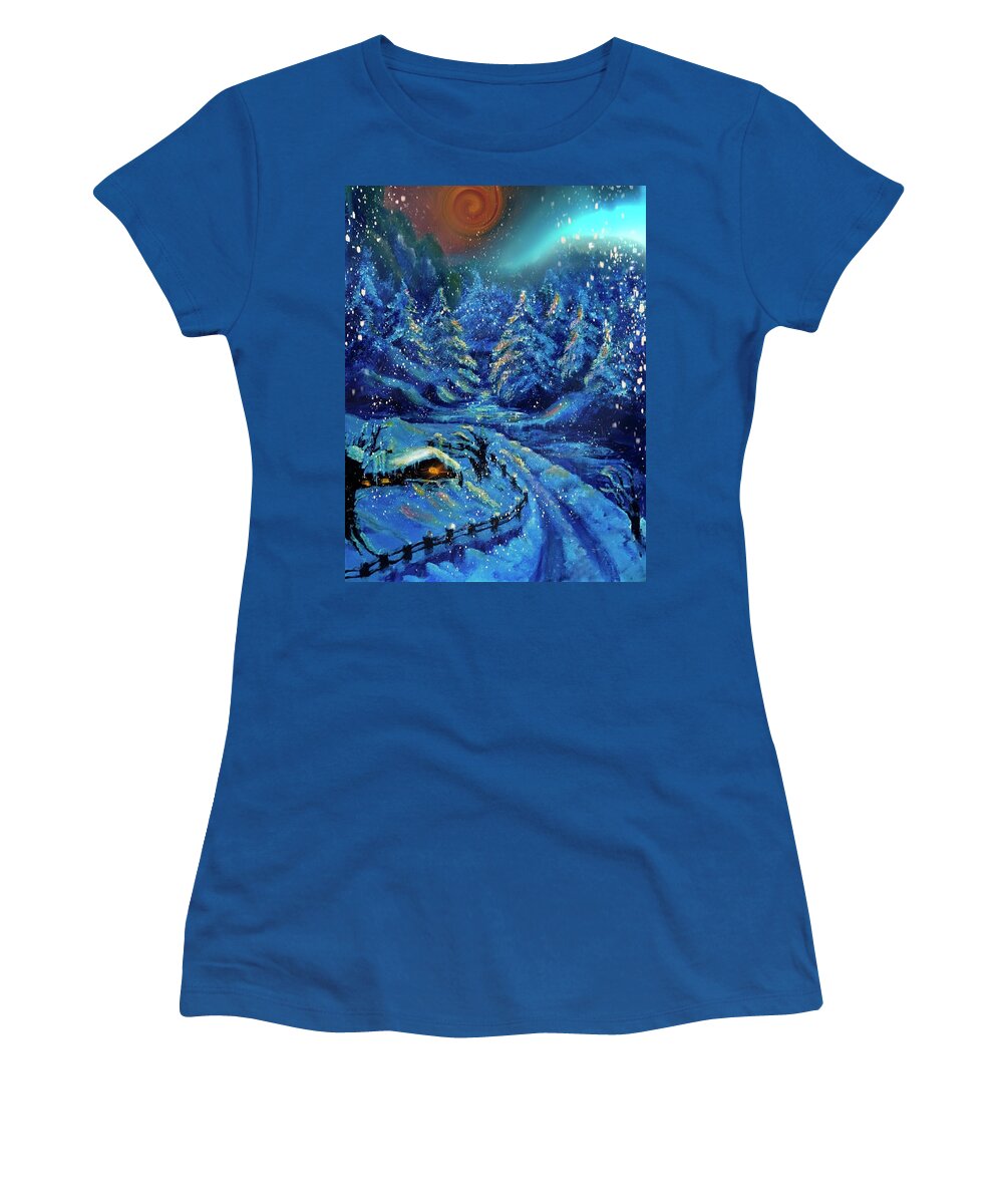 Moon Women's T-Shirt featuring the digital art Winter Night by Medea Ioseliani
