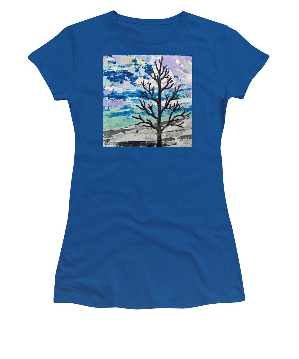 Original Acrylic Painting Women's T-Shirt featuring the painting Winter Tree by Lisa Dionne
