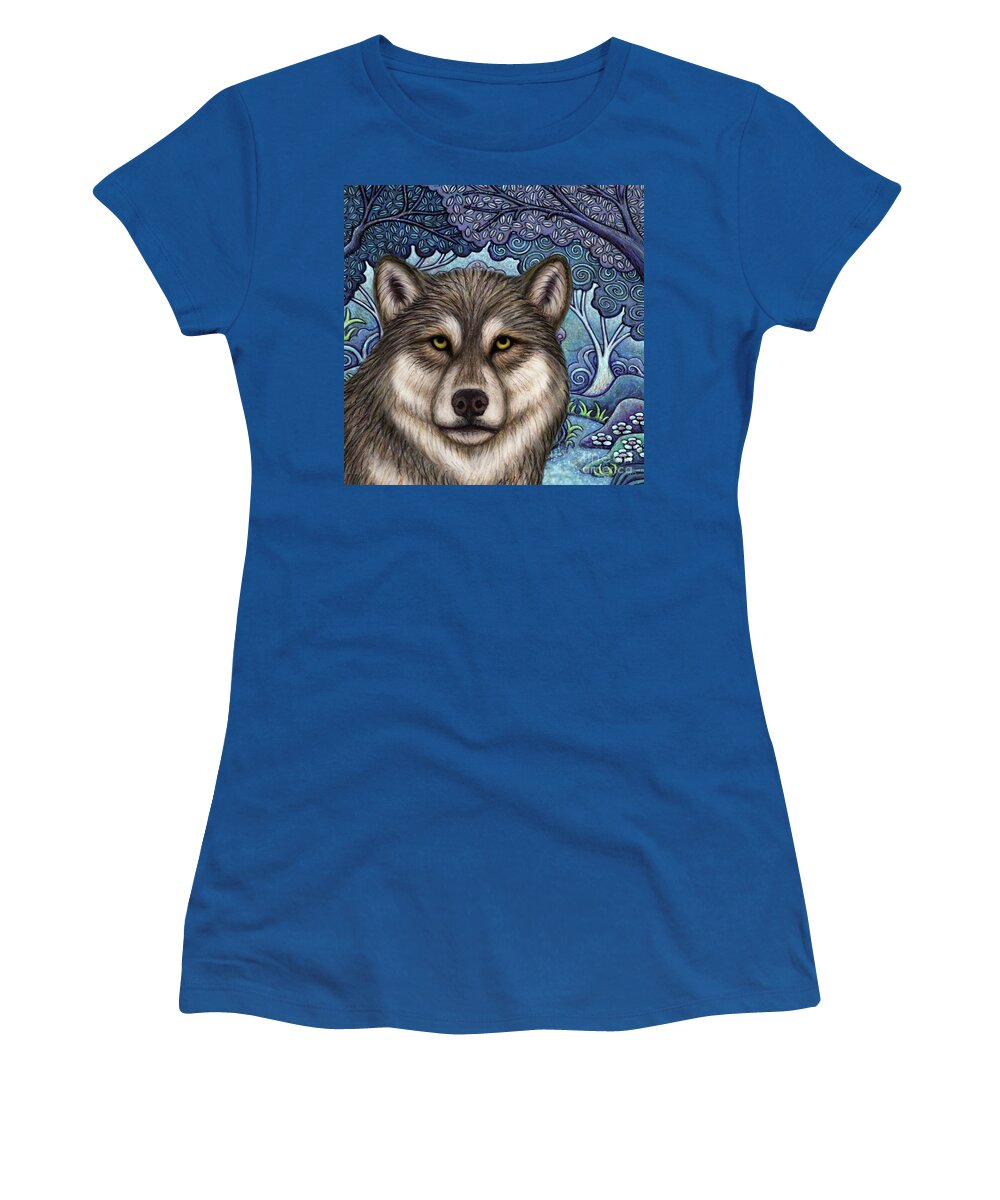 Labrador Wolf Women's T-Shirt featuring the painting Woodland Wolf by Amy E Fraser