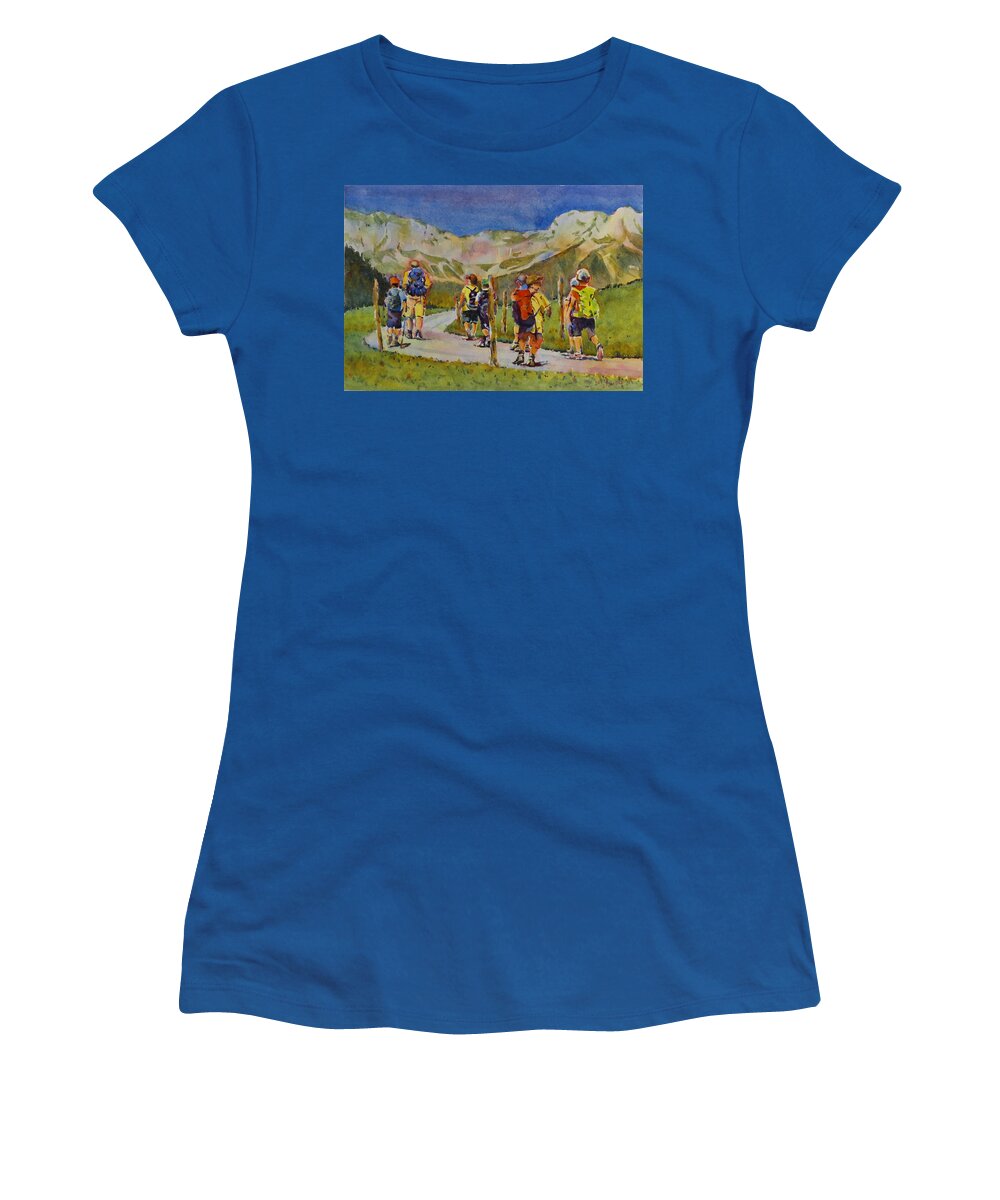 Summer Women's T-Shirt featuring the painting Young Hikers by David Gilmore