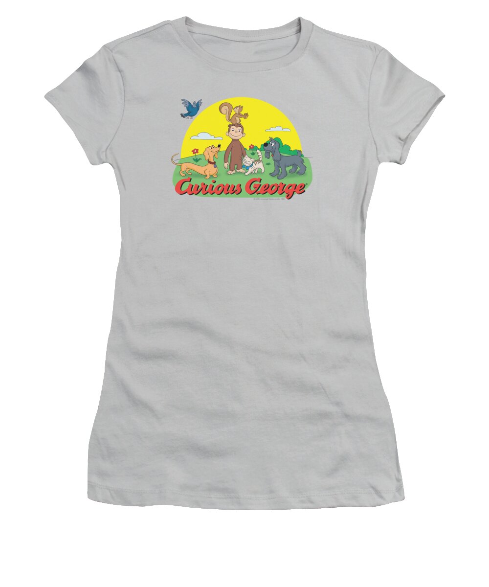 Curious George Women's T-Shirt featuring the digital art Curious George - Sunny Friends by Brand A