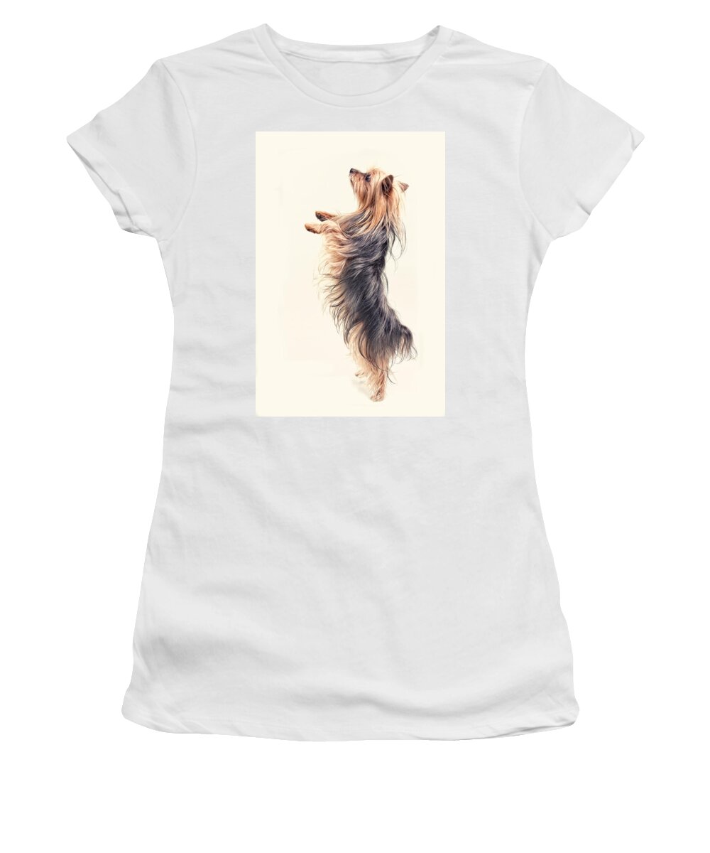 Yorkie Women's T-Shirt featuring the digital art Dancing Yorkshire Terrier by Susan Stone
