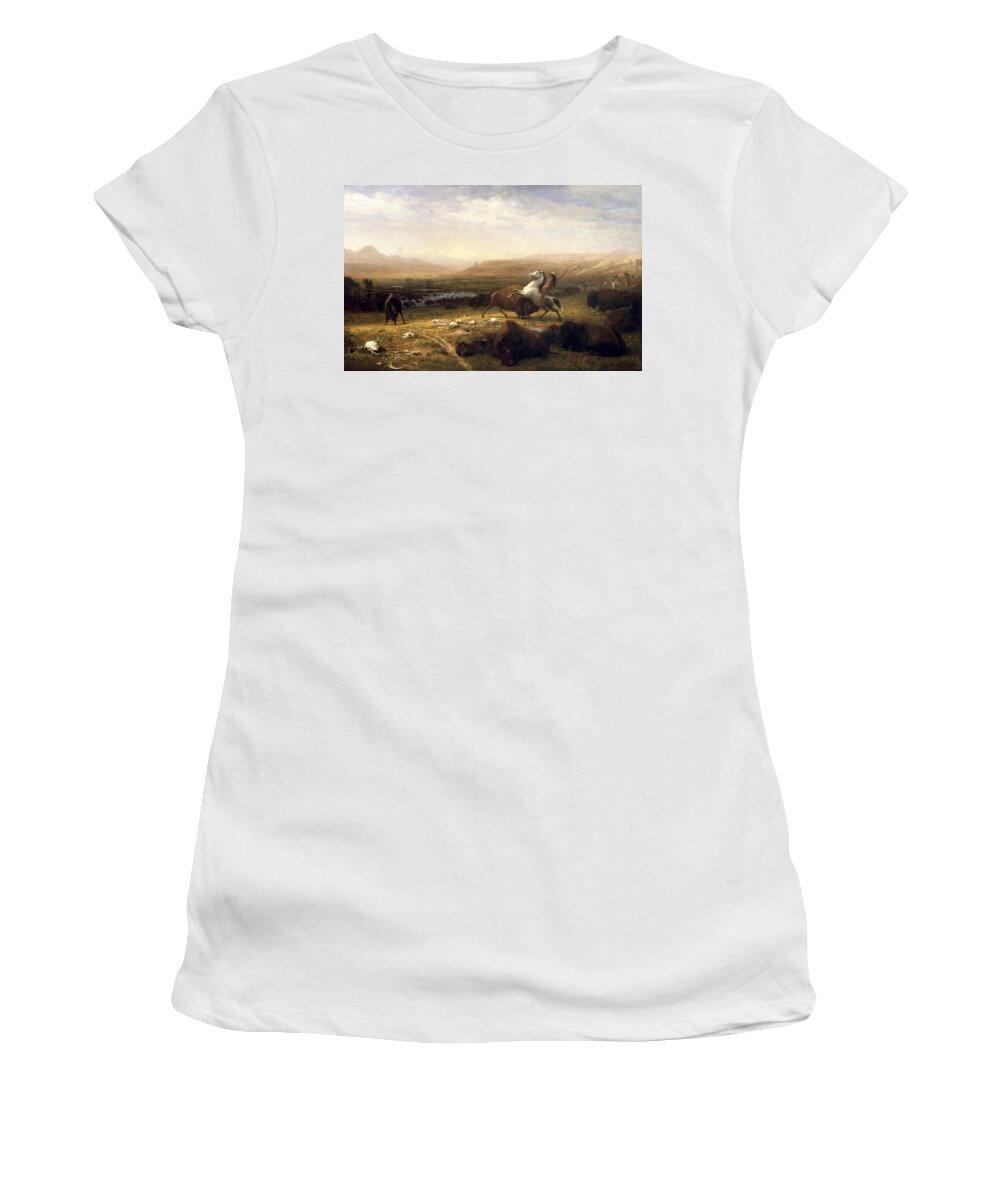 Albert Bierstadt Women's T-Shirt featuring the painting The Last of the Buffalo #8 by Albert Bierstadt