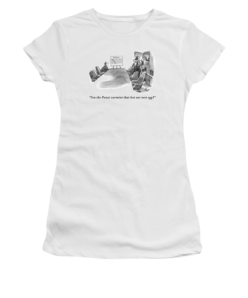 Meetings Women's T-Shirt featuring the drawing A Man Is Seen Sitting In An Empty Meeting Room by Frank Cotham