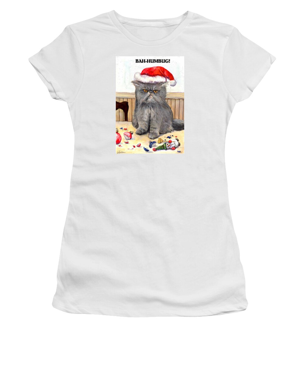 Cat Women's T-Shirt featuring the painting Bah-humbug #1 by Donna Tucker
