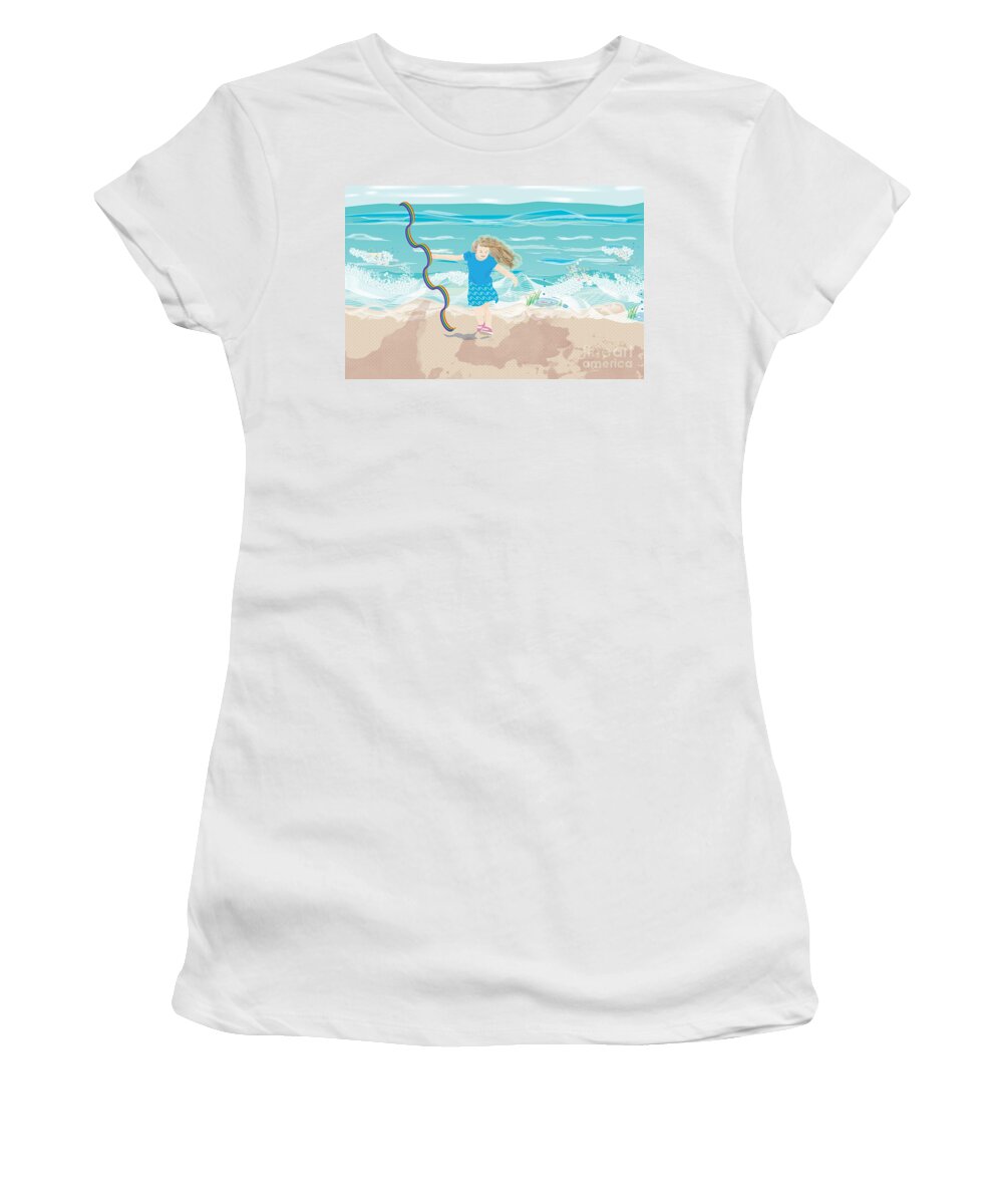 Beach Girl Women's T-Shirt featuring the digital art Beach Rainbow Girl by Kim Prowse