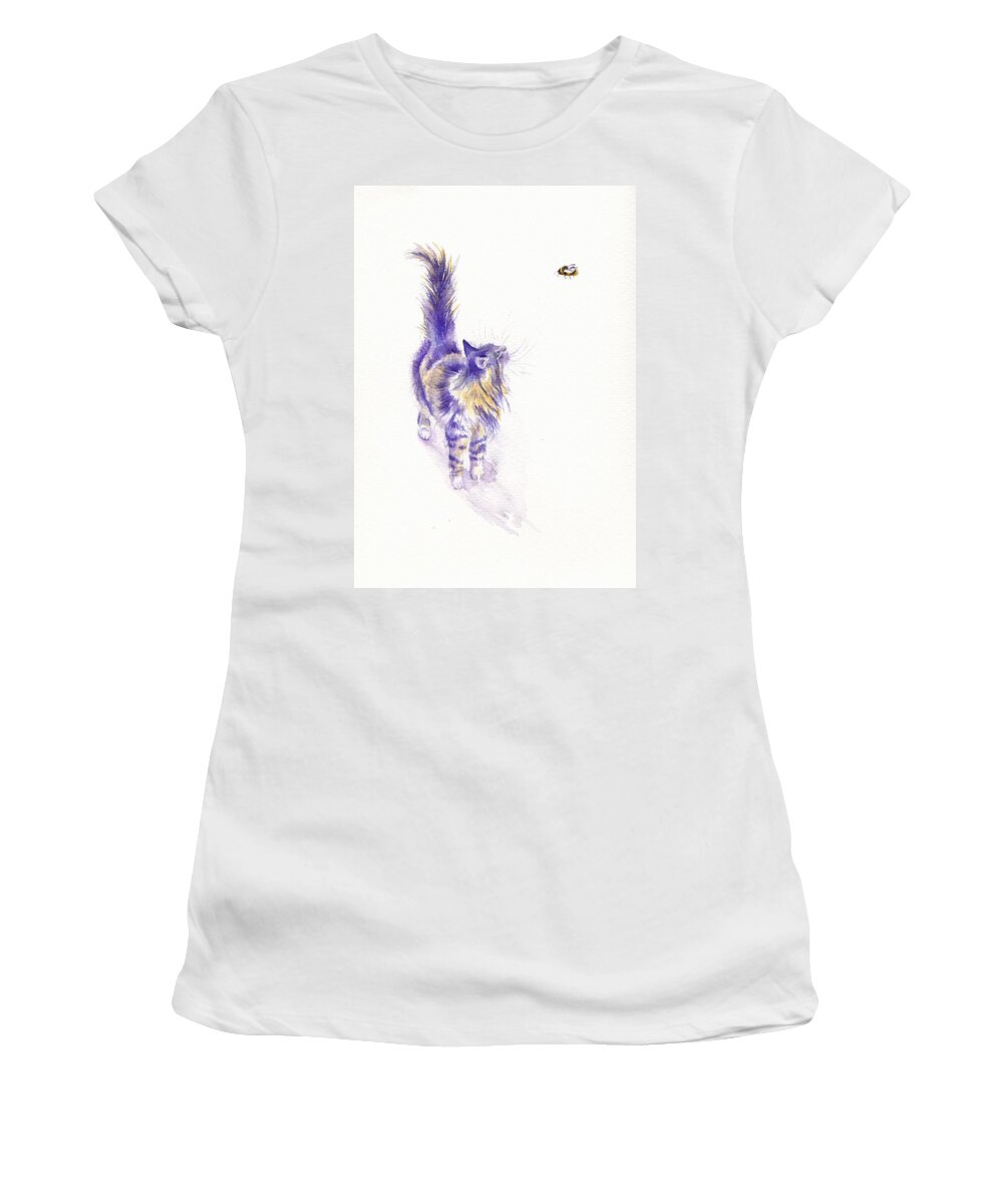 Cat Women's T-Shirt featuring the painting Bee Enchanted by Debra Hall
