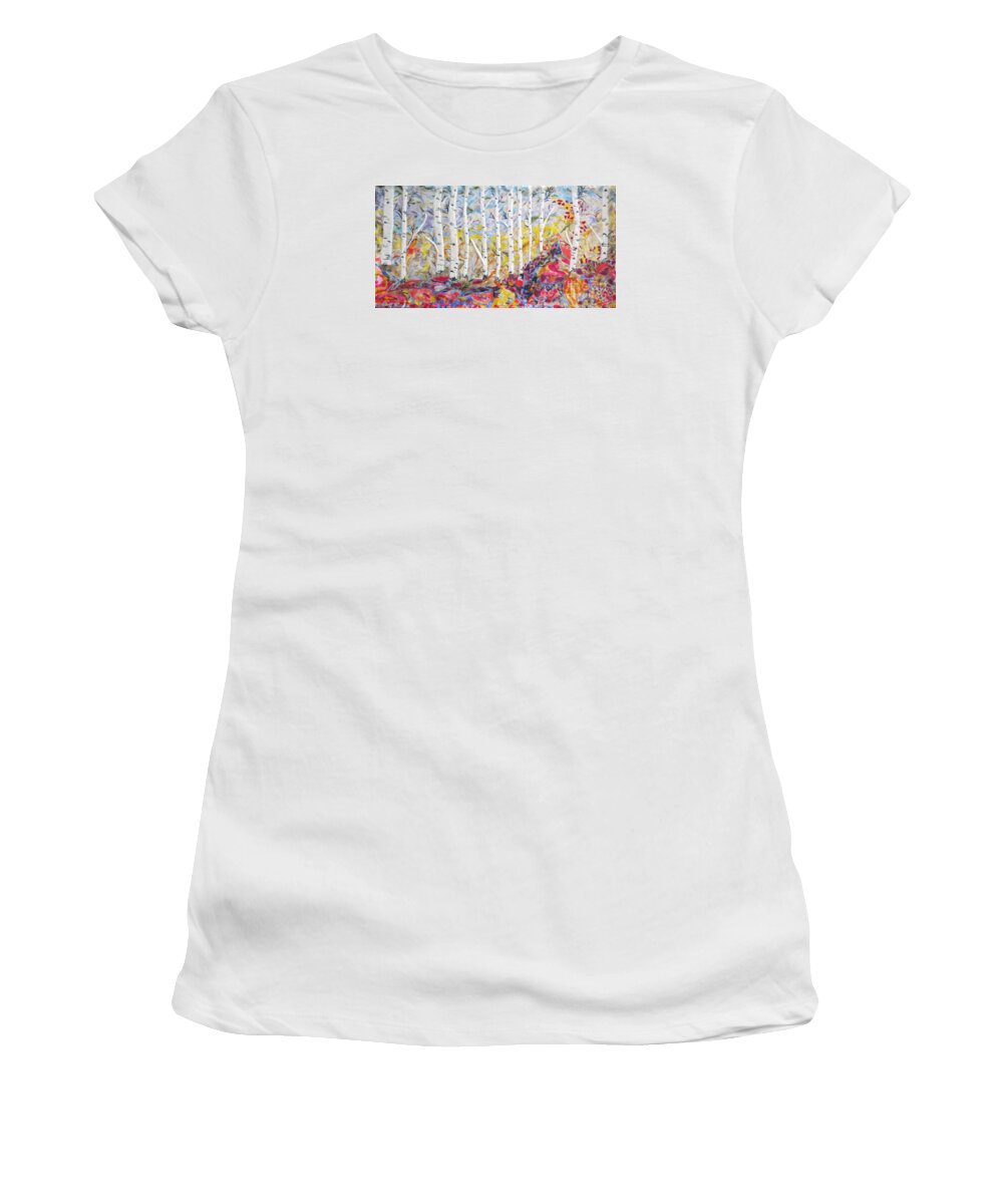 Forest Women's T-Shirt featuring the painting Birch Paradise by Heather Hennick