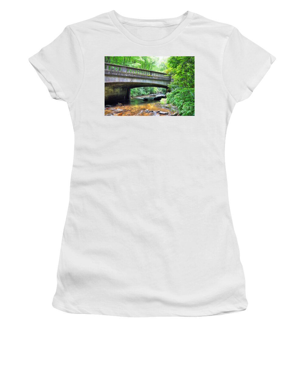 Bridge At The Moore Cove Women's T-Shirt featuring the photograph Bridge at the Moore Cove #2 by Savannah Gibbs