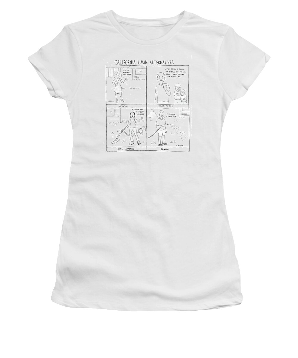 California Lawn Alternatives Women's T-Shirt featuring the drawing California Lawn Alternatives #1 by Emily Flake