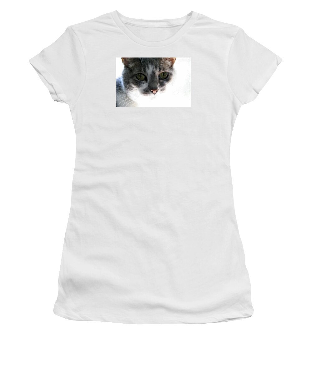 Feline Women's T-Shirt featuring the photograph Gray Cat with Green Eyes by Valerie Collins