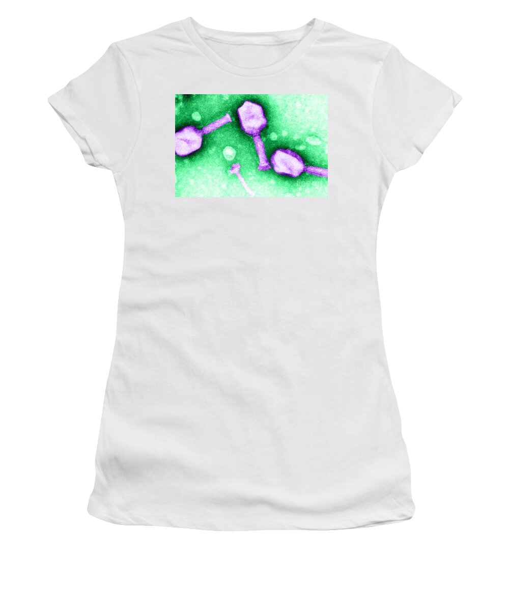 Medical Women's T-Shirt featuring the photograph Enterobacteria Phage T5 Tem #1 by Biology Pics
