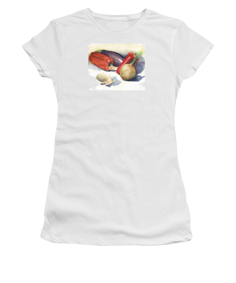 Eggplant Women's T-Shirt featuring the painting From the Tuscan Garden #1 by Maria Hunt