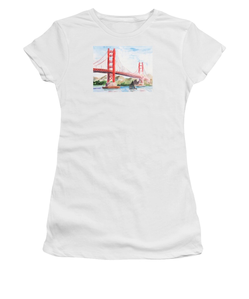 Goldengatebridge Women's T-Shirt featuring the painting Golden Gate Bridge #3 by Masha Batkova