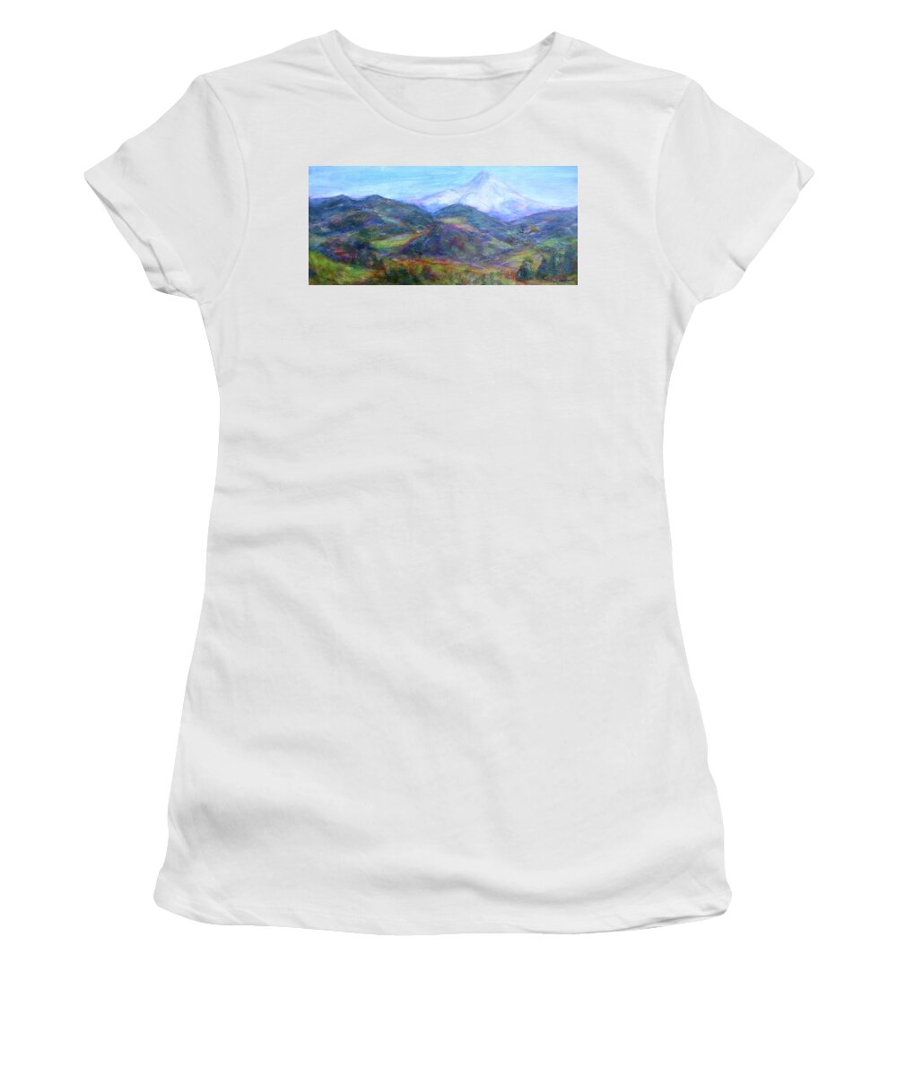 Quin Sweetman Paintings Women's T-Shirt featuring the painting Mountain Patchwork #1 by Quin Sweetman