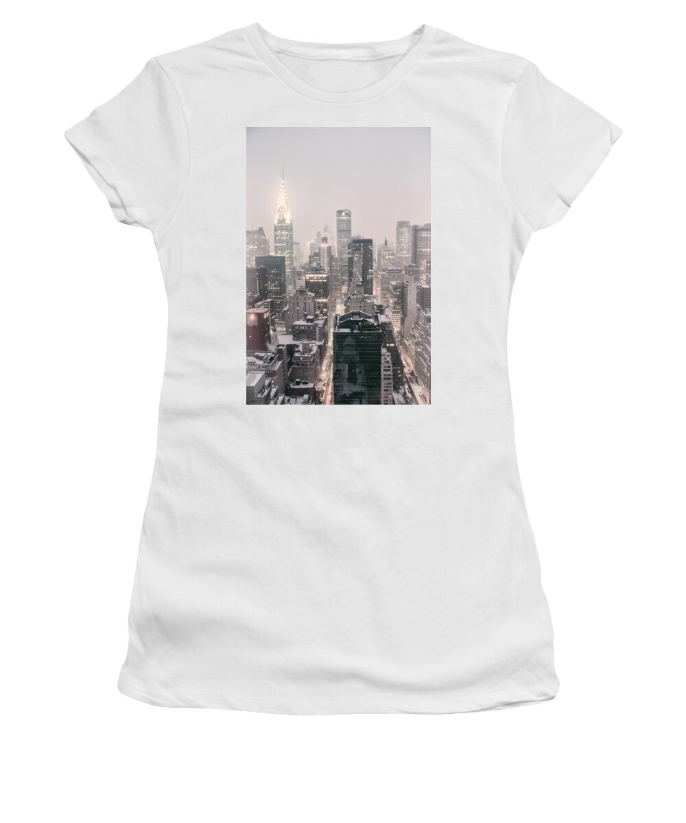 Nyc Women's T-Shirt featuring the photograph New York City - Snow Covered Skyline #1 by Vivienne Gucwa