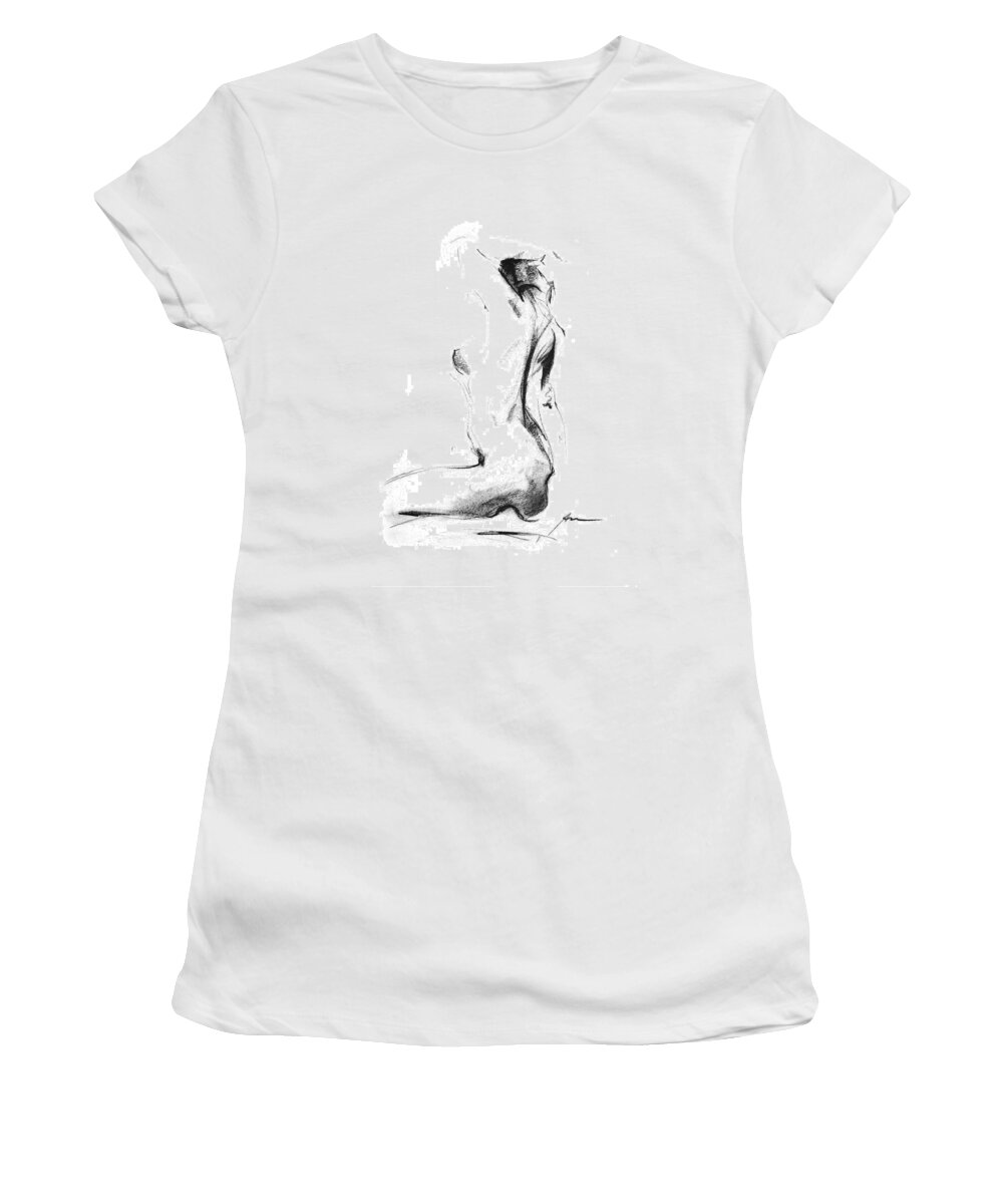 Nude Women's T-Shirt featuring the drawing Nude 006 by Ani Gallery
