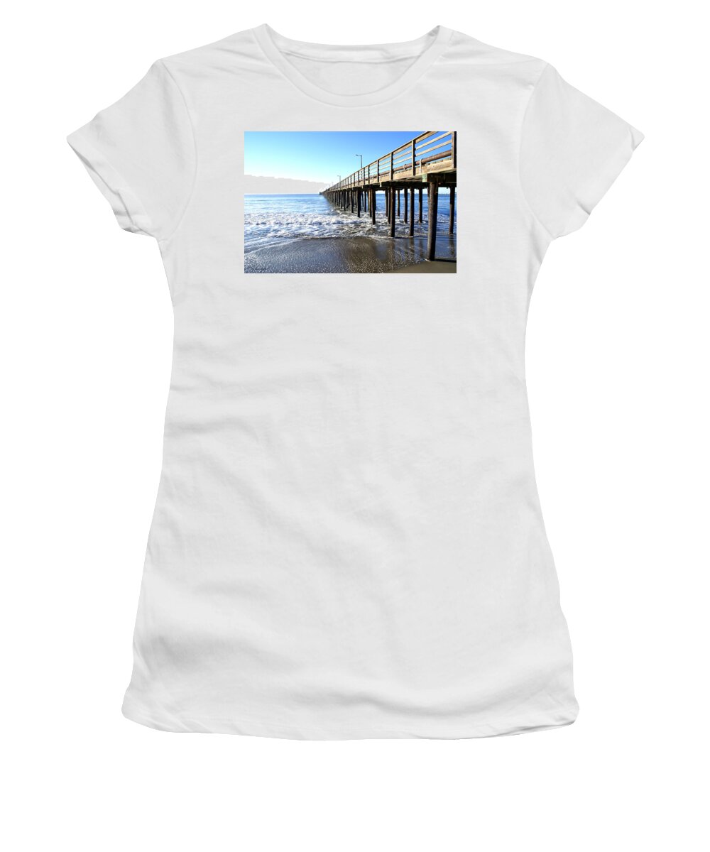 Barbara Snyder Women's T-Shirt featuring the photograph Pier At Avila Beach California #1 by Barbara Snyder