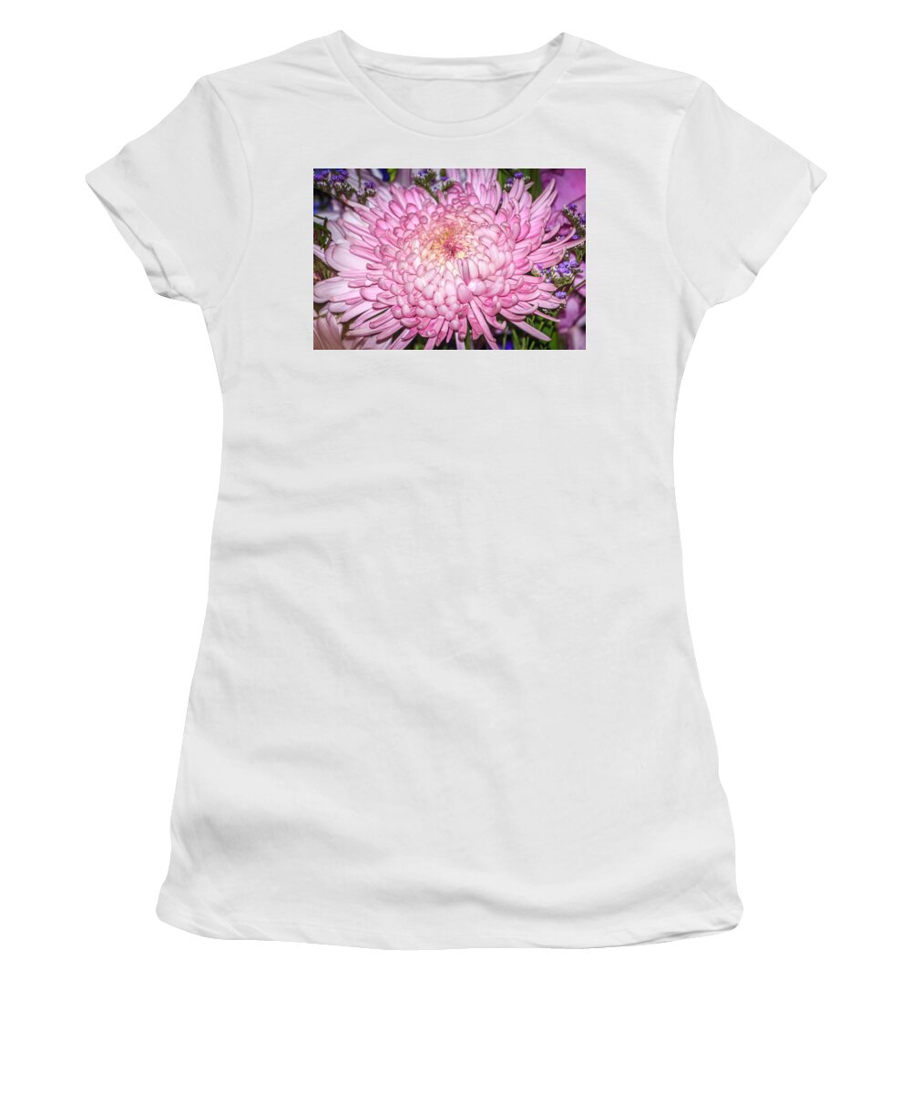 Green Women's T-Shirt featuring the photograph Pink Chrysanthemum by Tracy Brock