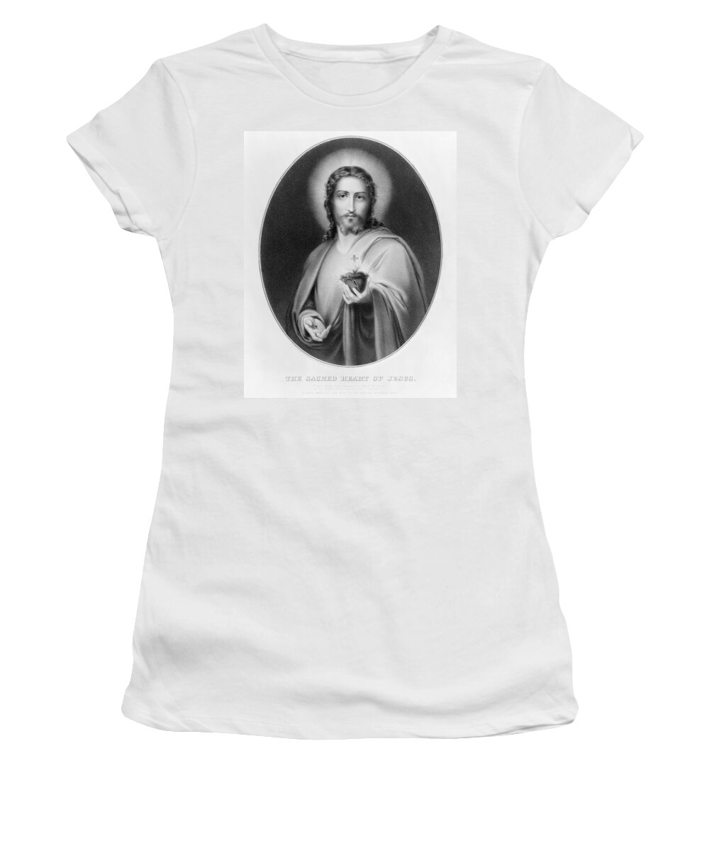 1850 Women's T-Shirt featuring the painting Sacred Heart Of Jesus #1 by Granger