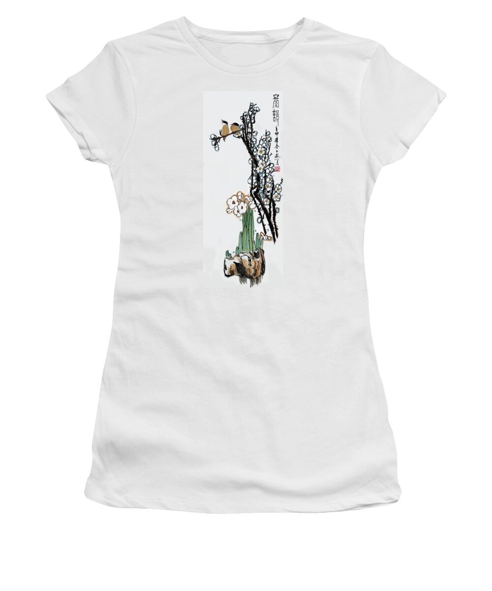 Birds Women's T-Shirt featuring the photograph Spring Melody #3 by Yufeng Wang