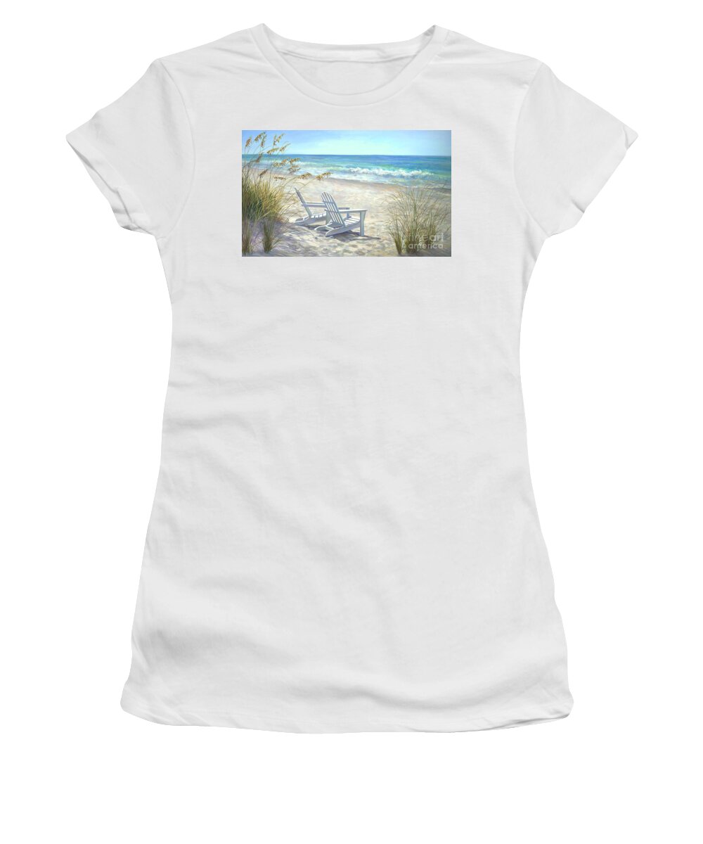 Beaches Women's T-Shirt featuring the painting View for two. by Laurie Snow Hein