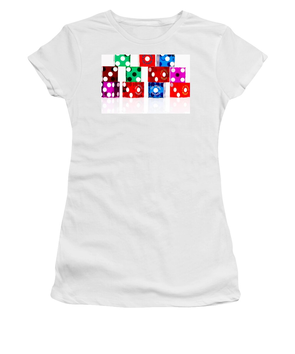 Las Vegas Women's T-Shirt featuring the photograph Colorful Dice #10 by Raul Rodriguez