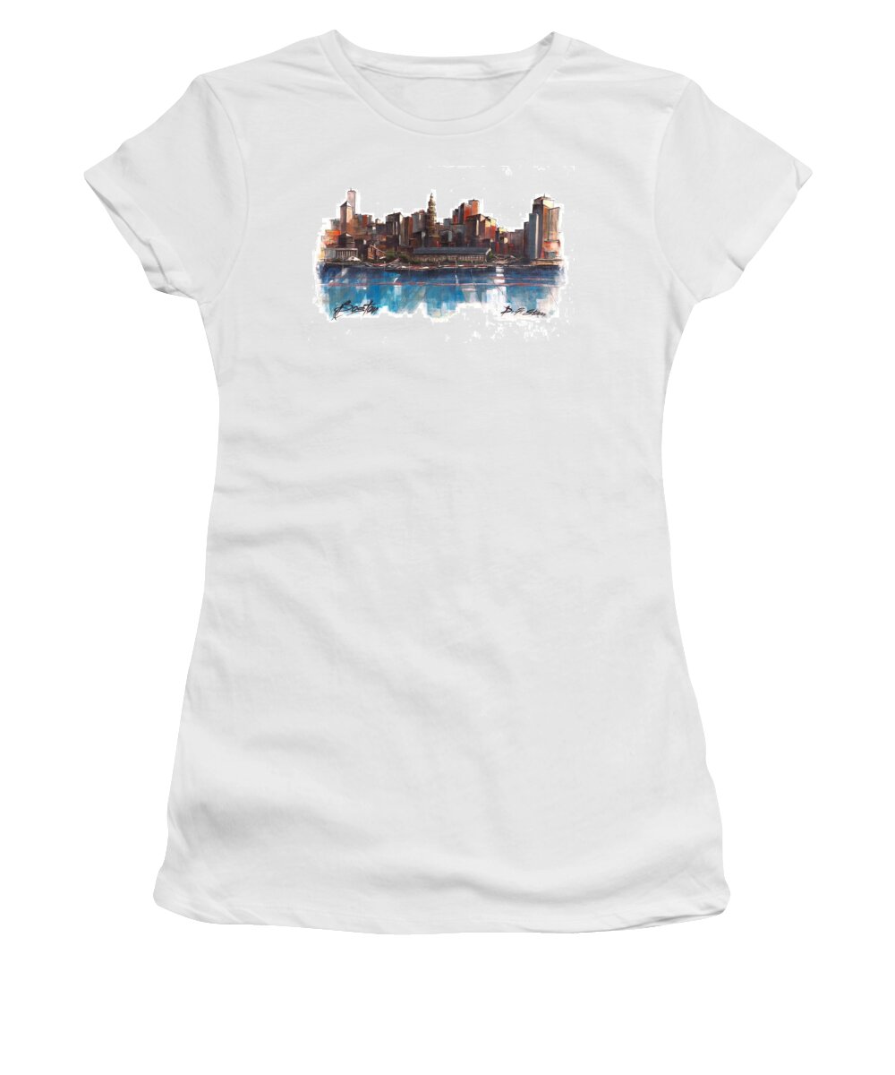 Fineartamerica.com Women's T-Shirt featuring the painting Boston Skyline by Diane Strain