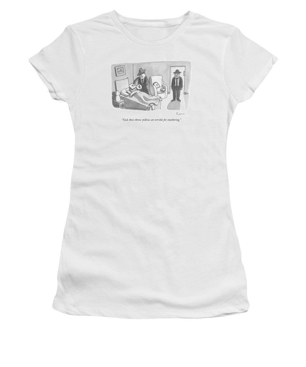 Murder Women's T-Shirt featuring the drawing God, These Throw-pillows Are Terrible by Zachary Kanin
