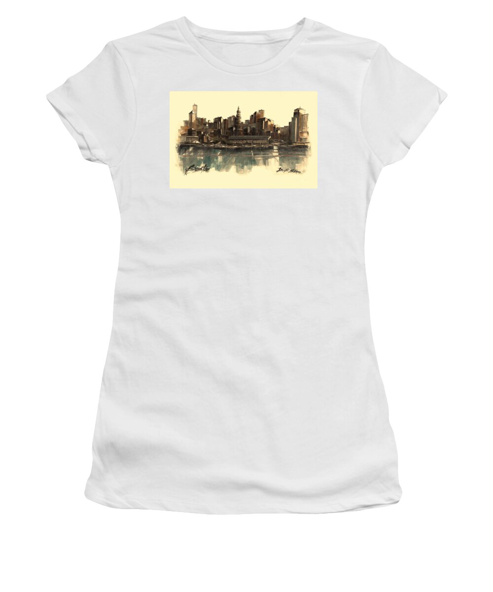 Fineartamerica.com Women's T-Shirt featuring the painting Boston Skyline #14 by Diane Strain