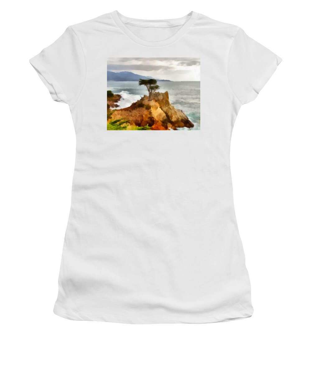 Barbara Snyder Women's T-Shirt featuring the digital art 17 Mile Drive Lone Cypress by Barbara Snyder