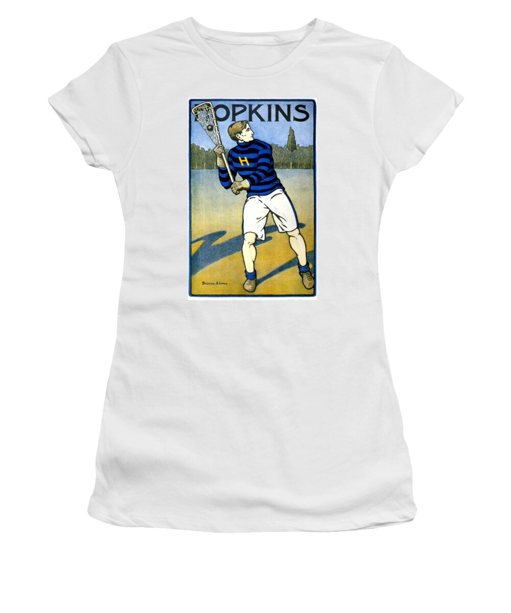 1901 Women's T-Shirt featuring the digital art 1905 - Johns Hopkins University Lacrosse Poster - Color by John Madison