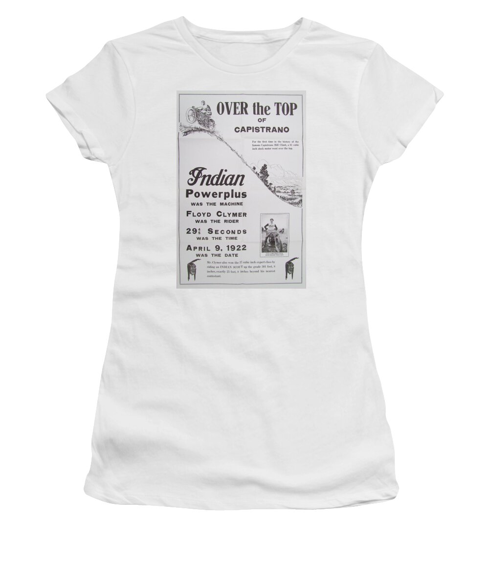 Advert Women's T-Shirt featuring the photograph 1922 Indian Scout Motorcycle Ad by Georgia Clare