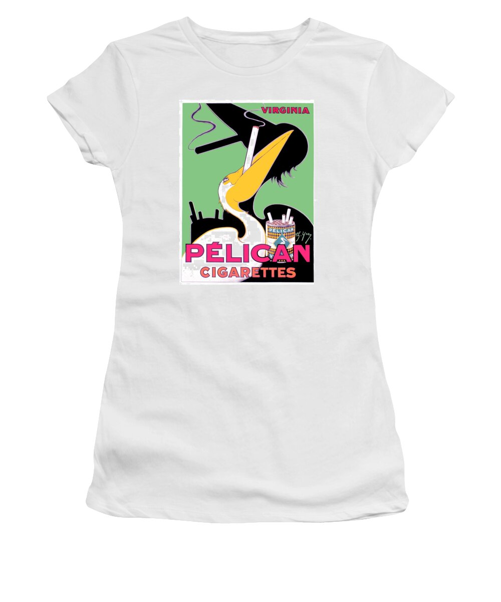 Pelican Women's T-Shirt featuring the digital art 1930 - Pelican Cigarettes French Advertisement Poster - Color by John Madison