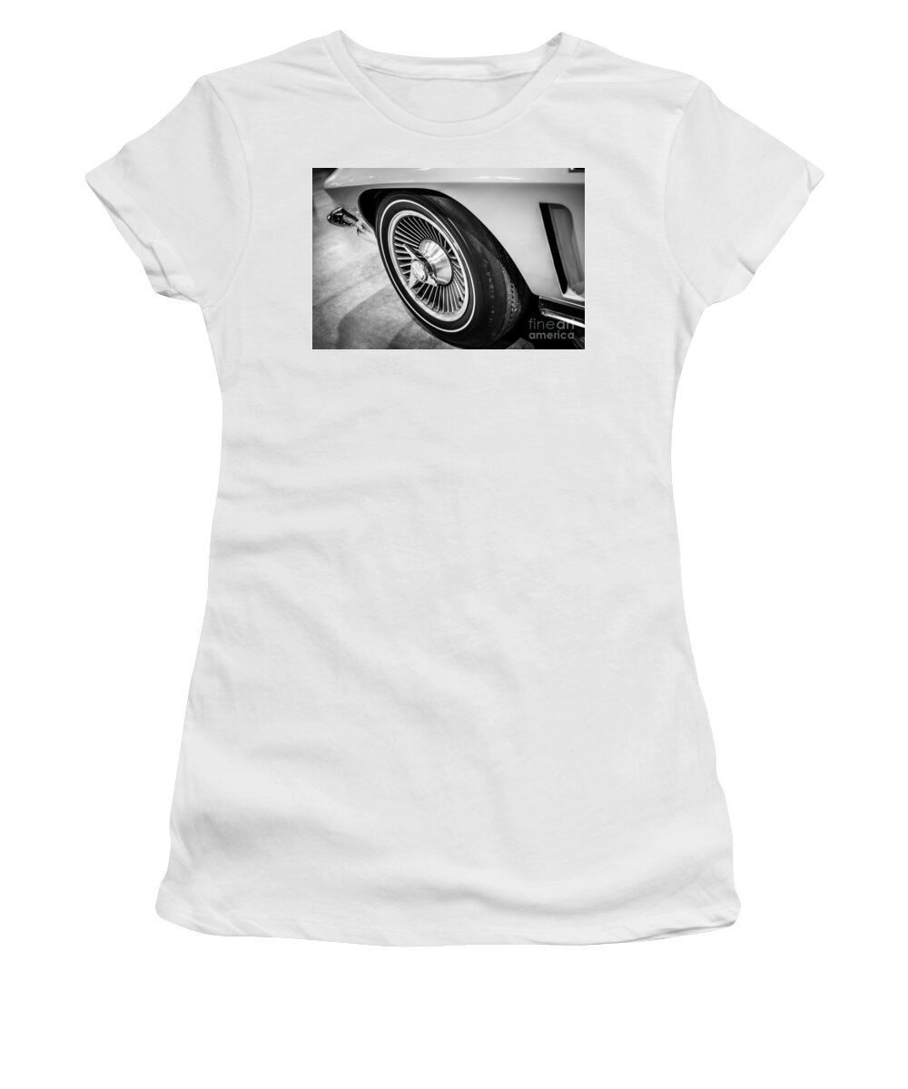 1960's Women's T-Shirt featuring the photograph 1960's Chevrolet Corvette C2 Spinner Wheel by Paul Velgos