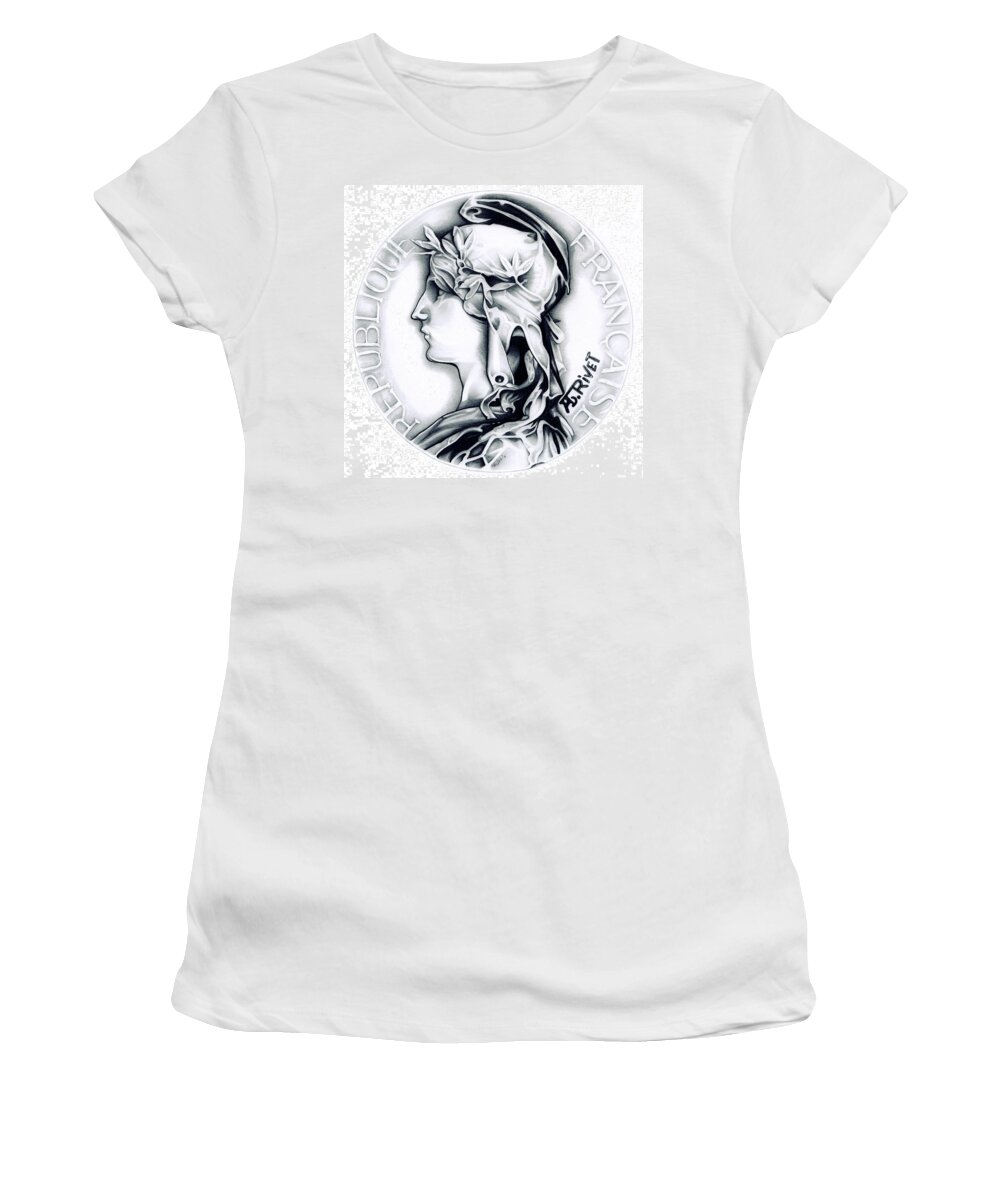 Coin Women's T-Shirt featuring the drawing 1896 French Indochine Silver Medal of Honor - Original by Fred Larucci
