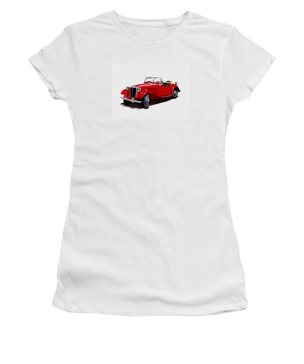 A Watercolor Painting Of A 1953 Mg Td Women's T-Shirt featuring the painting 1953 M G T D #3 by Jack Pumphrey