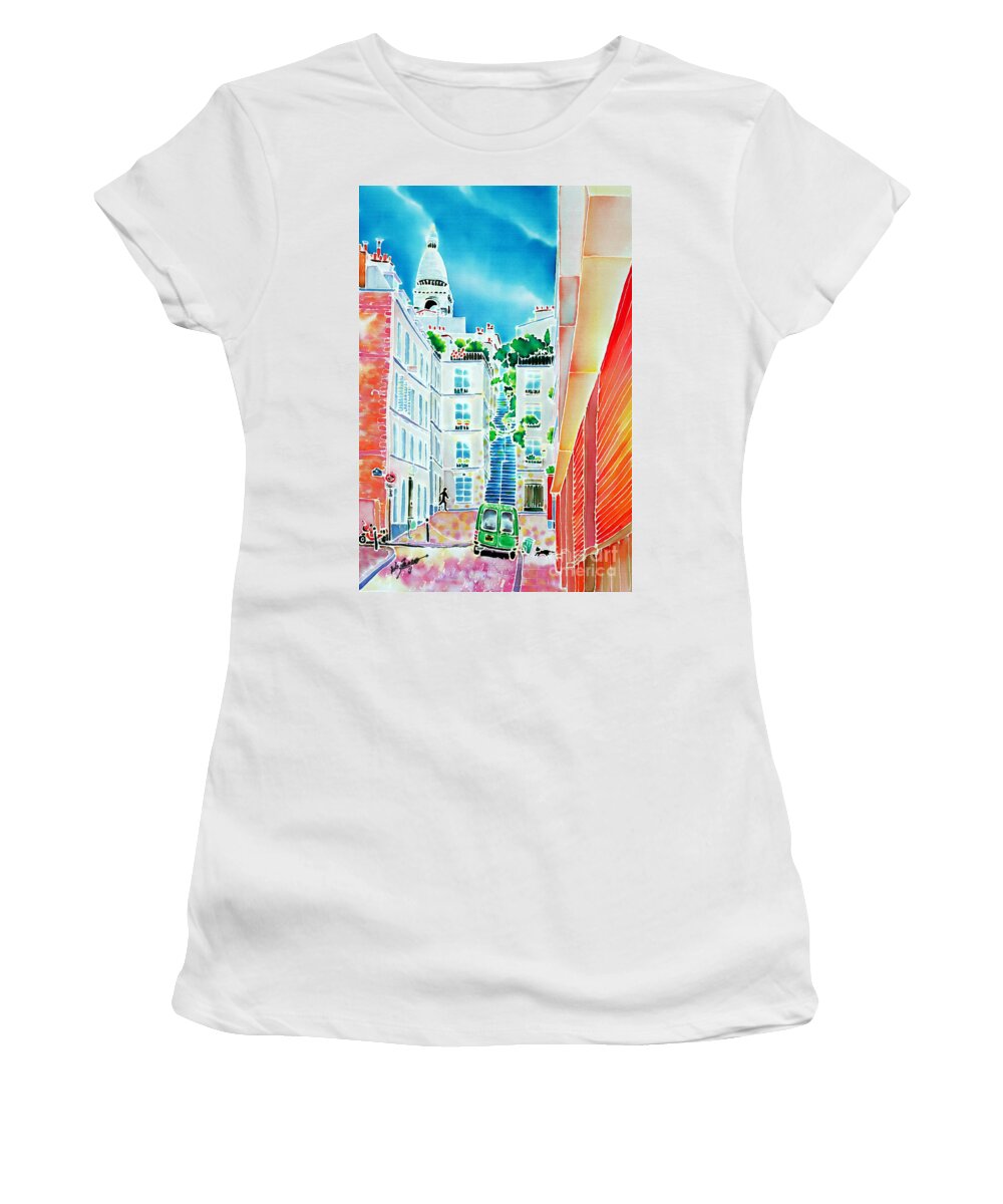 Paris Women's T-Shirt featuring the painting Passage Cottin #2 by Hisayo OHTA