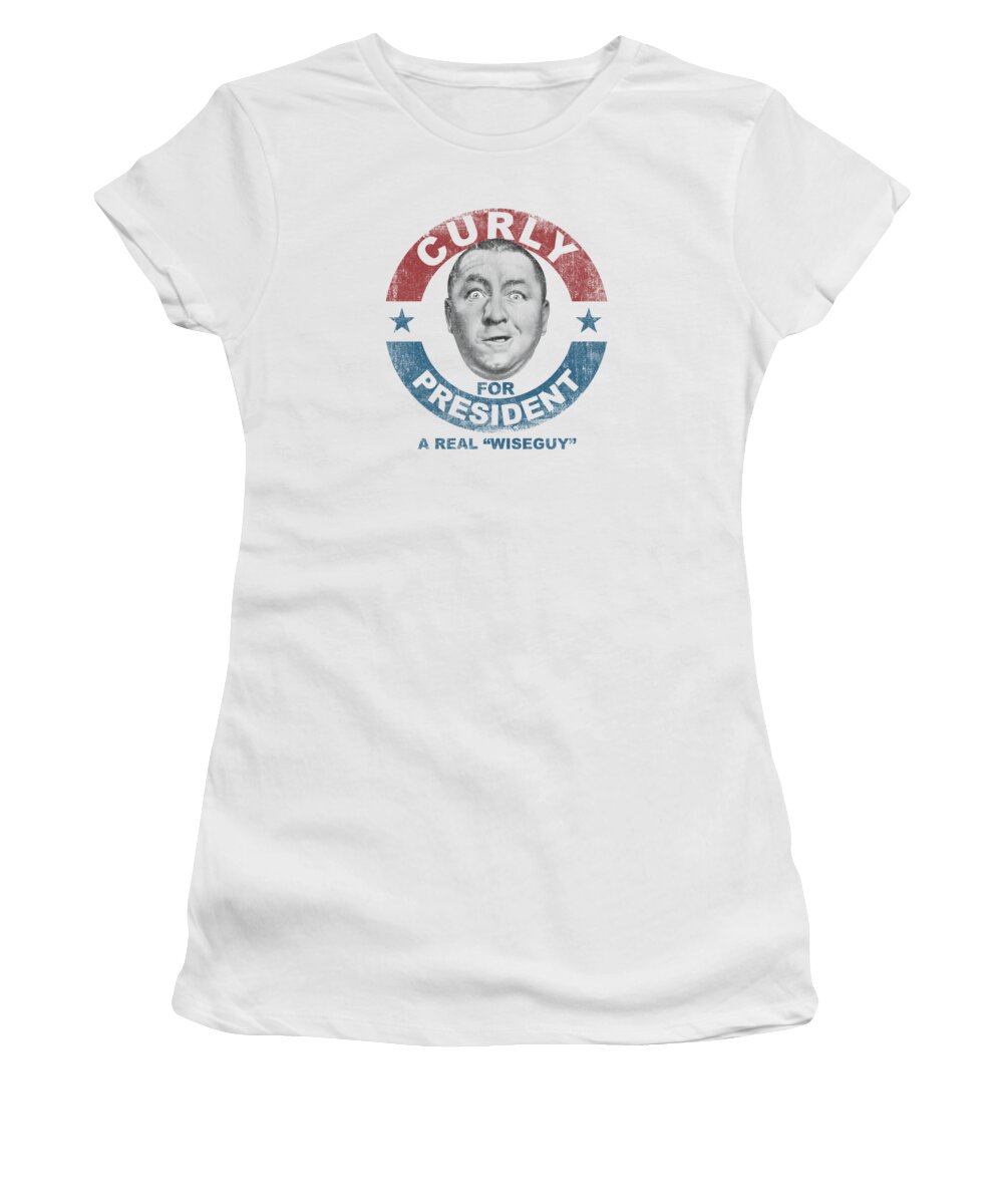  Women's T-Shirt featuring the digital art Three Stooges - Curly For President by Brand A