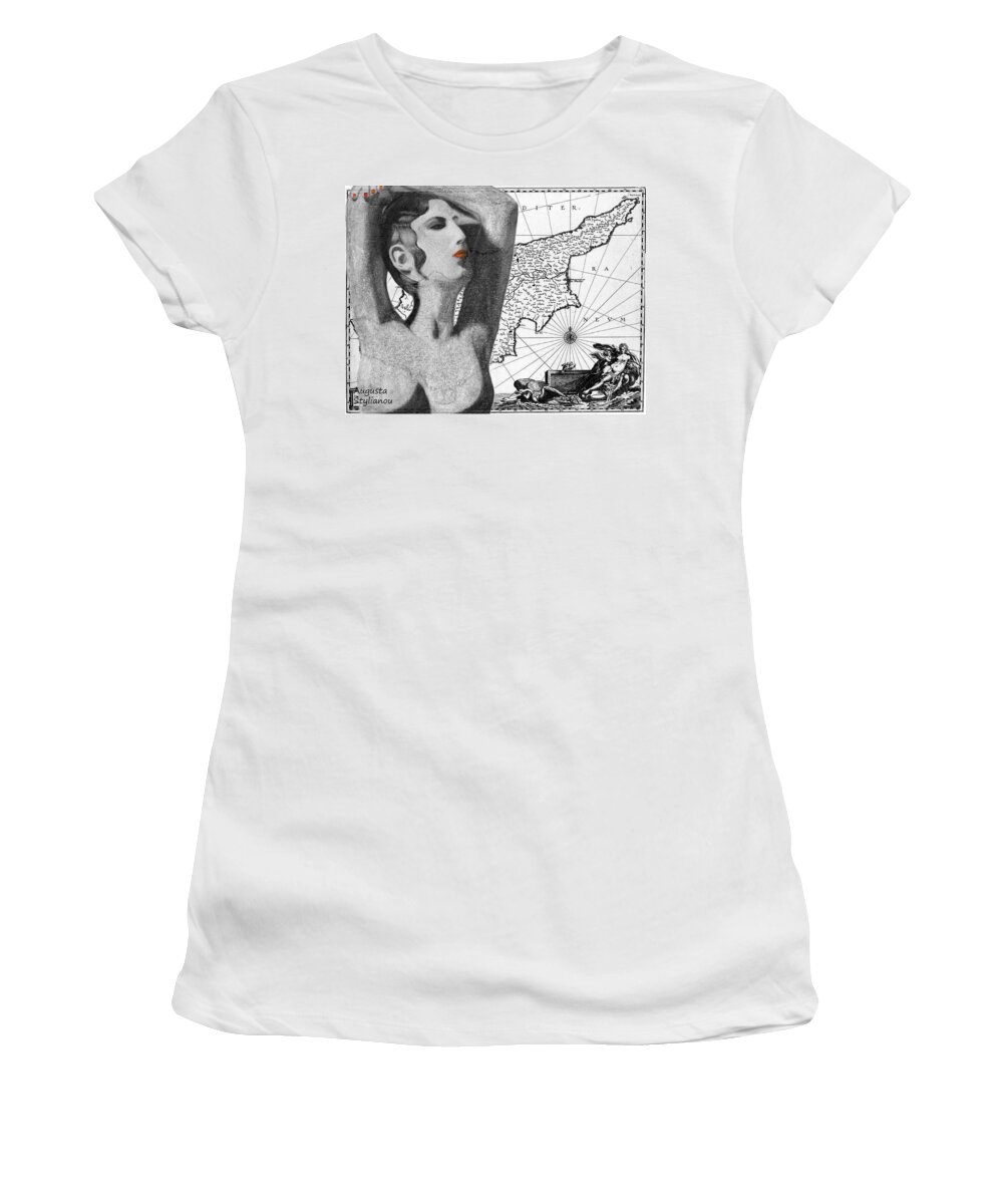 Augusta Stylianou Women's T-Shirt featuring the digital art Ancient Cyprus Map and Aphrodite #22 by Augusta Stylianou