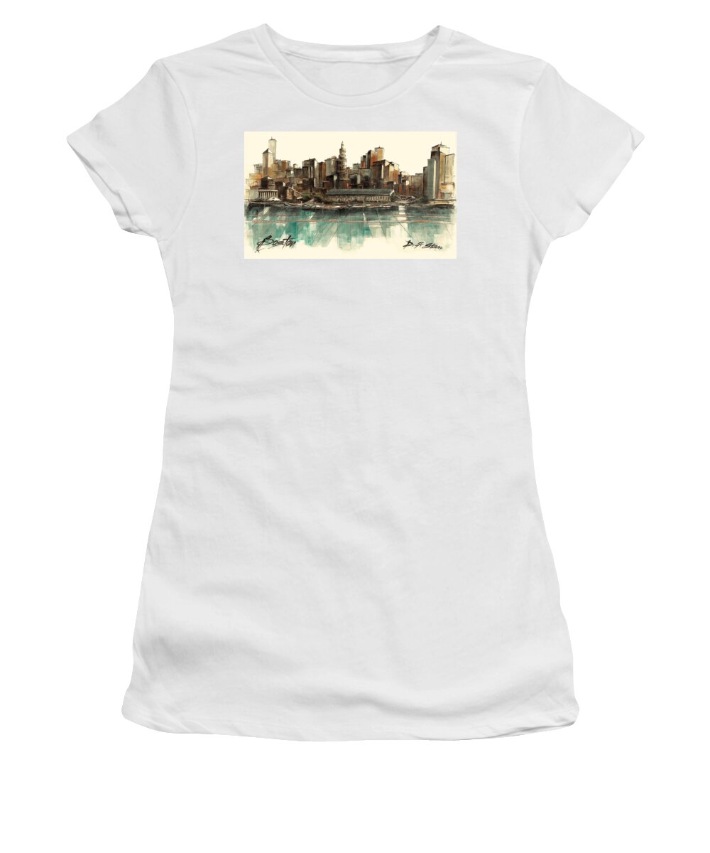 Fineartamerica.com Women's T-Shirt featuring the painting Boston Skyline #22 by Diane Strain