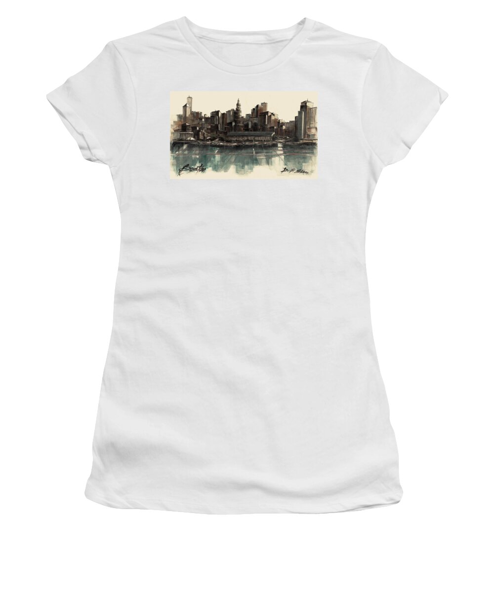 Fineartamerica.com Women's T-Shirt featuring the painting Boston Skyline #29 by Diane Strain