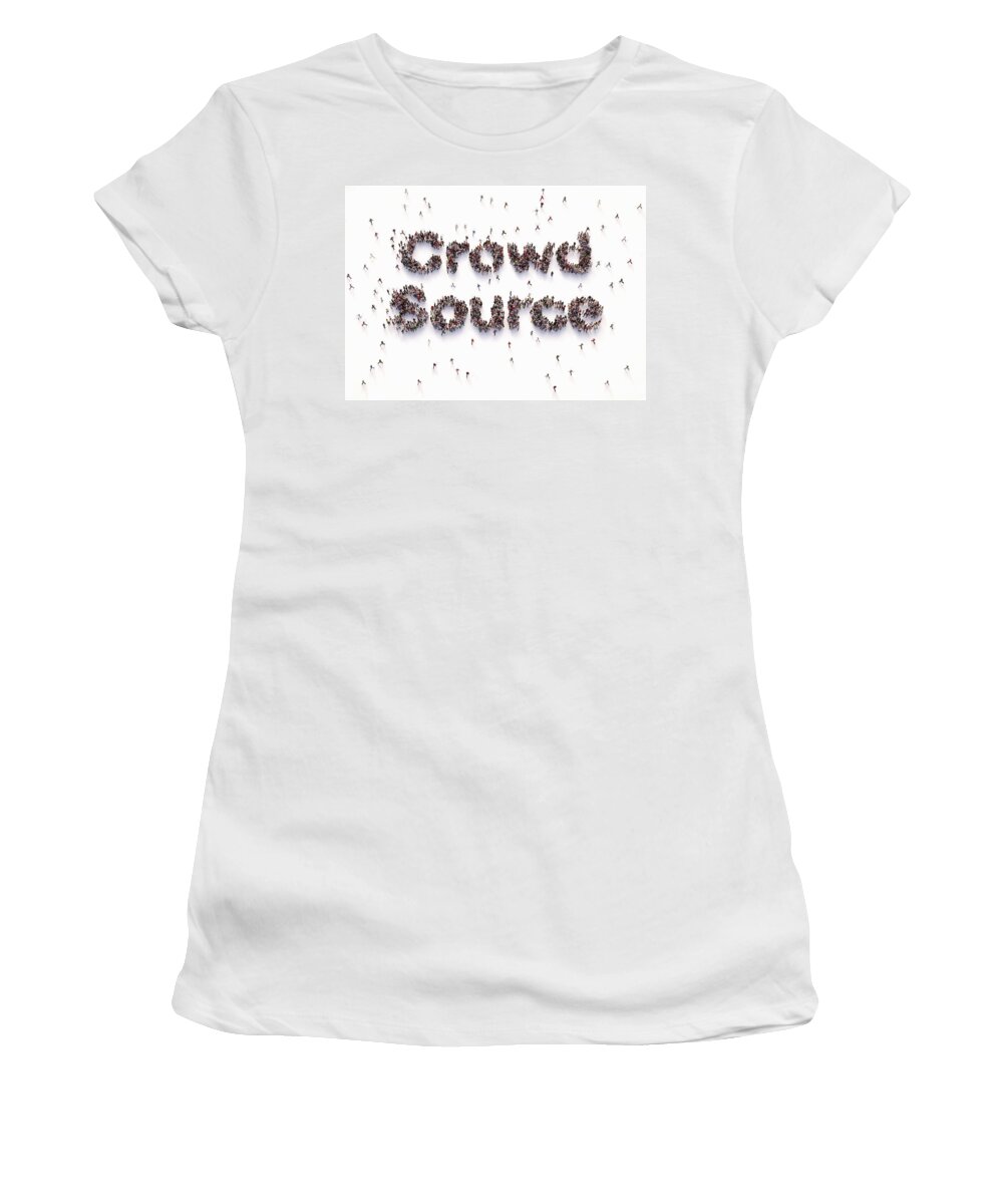 Adult Women's T-Shirt featuring the photograph Overhead View Of People Forming Words #3 by Ikon Images