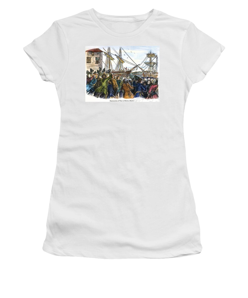1773 Women's T-Shirt featuring the photograph The Boston Tea Party, 1773 #3 by Granger